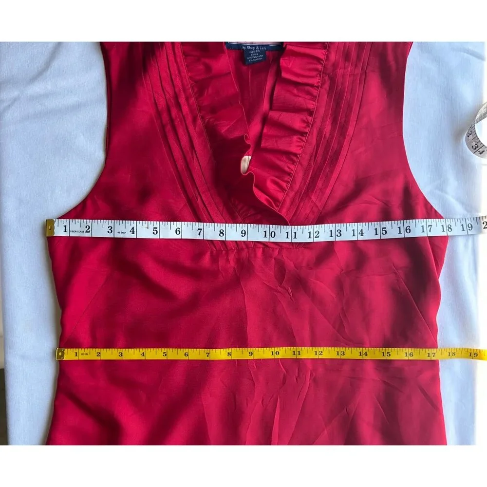 Vineyard Vines Sz 10 Cherry Red 100% Silk Dress Ruffle Neck Feminine Romantic - Picture 4 of 9